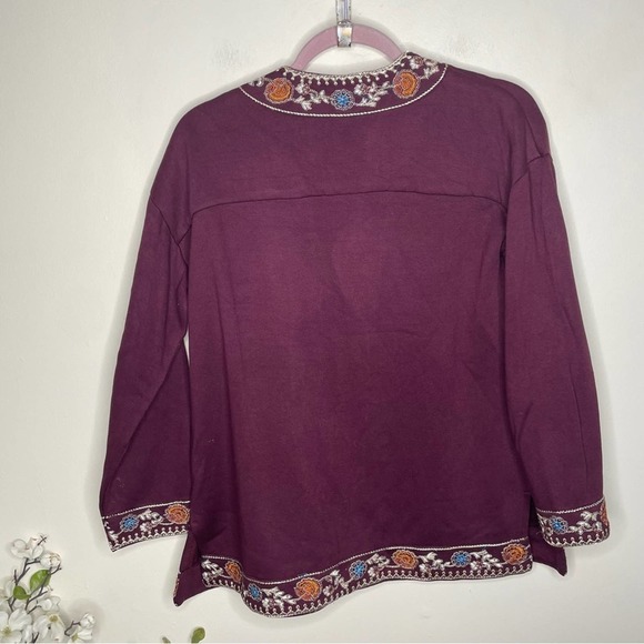 SOFT SURROUNDINGS Embroidered Bella Cozy Topper Cardigan Maroon {3E20} - Picture 3 of 5